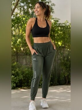 Under Armour Green Performance Joggers High Waist Teal Accent Activewear Large